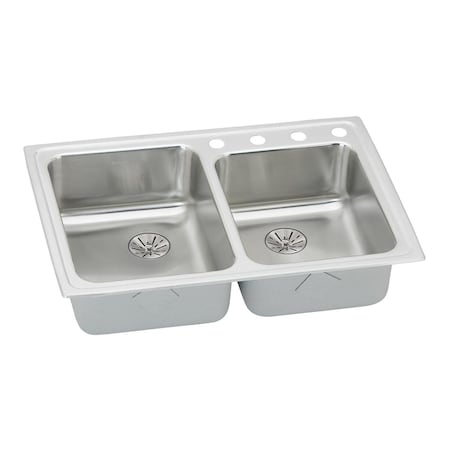 Lustertone Stainless Steel 33 X 22 X 6-1/2 Offset Double Bowl Top Mount Ada Sink With Perfect Drain